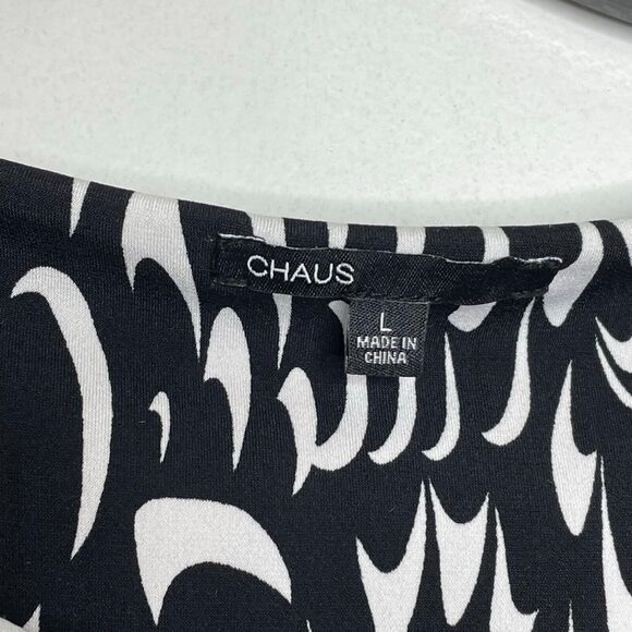 Chaus Black White Abstract Print Belted Midi Dress Size L Women's - Picture 5 of 9